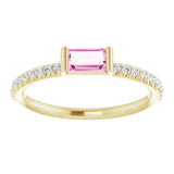 14K Gold Straight Baguette Natural Pink Sapphire & Natural Diamond Accented Stackable Ring - Yellow Gold - view 3