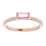 14K Gold Straight Baguette Natural Pink Sapphire & Natural Diamond Accented Stackable Ring - Rose Gold - view 3