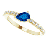 14K Gold Pear Lab-Grown Blue Sapphire & Natural Diamond Stackable Accented Ring - Yellow Gold - view 5