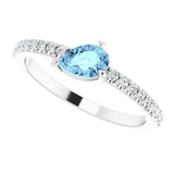 14K Gold Pear Natural Aquamarine & Natural Diamond Stackable Accented Ring - White Gold - view 5