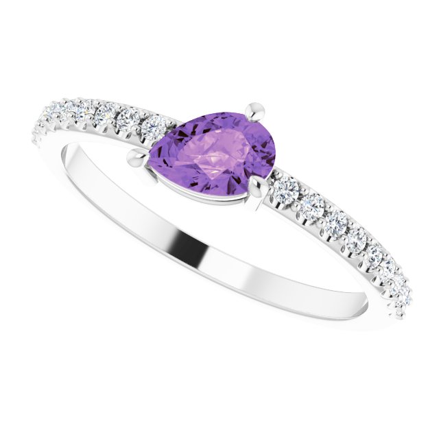 Platinum Pear Natural Amethyst & Natural Diamond Stackable Accented Ring - view 5