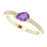 14K Gold Pear Natural Amethyst & Natural Diamond Stackable Accented Ring - Yellow Gold - view 5
