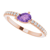 14K Gold Pear Natural Amethyst & Natural Diamond Stackable Accented Ring - Rose Gold - view 5
