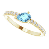 14K Gold Pear Natural Aquamarine & Natural Diamond Stackable Accented Ring - Yellow Gold - view 5