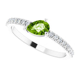 Platinum Pear Natural Peridot & Natural Diamond Stackable Accented Ring - view 5