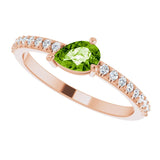 14K Gold Pear Natural Peridot & Natural Diamond Stackable Accented Ring - Rose Gold - view 5