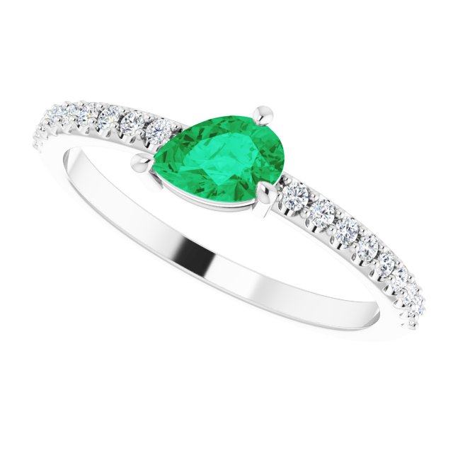 14K Gold Pear Lab-Grown Emerald & Natural Diamond Stackable Accented Ring - White Gold - view 5