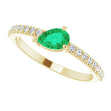 14K Gold Pear Lab-Grown Emerald & Natural Diamond Stackable Accented Ring - Yellow Gold - view 5