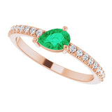 14K Gold Pear Lab-Grown Emerald & Natural Diamond Stackable Accented Ring - Rose Gold - view 5