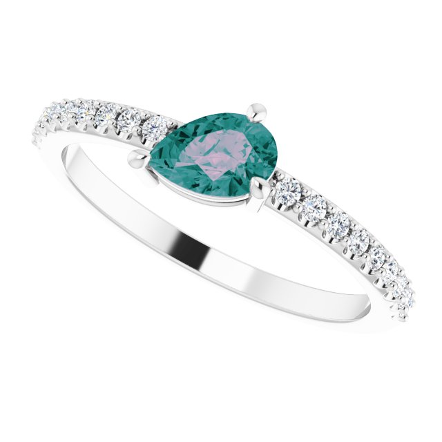 Platinum Pear Lab-Grown Alexandrite & Natural Diamond Stackable Accented Ring - view 5