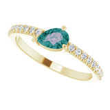 14K Gold Pear Lab-Grown Alexandrite & Natural Diamond Stackable Accented Ring - Yellow Gold - view 5
