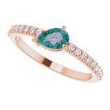 14K Gold Pear Lab-Grown Alexandrite & Natural Diamond Stackable Accented Ring - Rose Gold - view 5