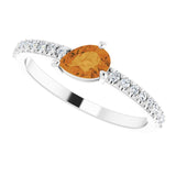 14K Gold Pear Natural Citrine & Natural Diamond Stackable Accented Ring - White Gold - view 5
