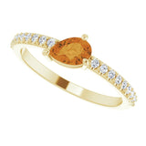14K Gold Pear Natural Citrine & Natural Diamond Stackable Accented Ring - Yellow Gold - view 5