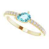 14K Gold Pear Natural Blue Zircon & Natural Diamond Stackable Accented Ring - Yellow Gold - view 5