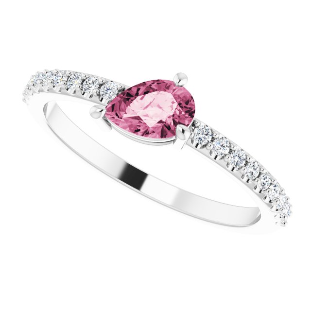 Platinum Pear Natural Pink Tourmaline & Natural Diamond Stackable Accented Ring - view 5
