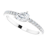 14K Gold Pear Natural White Sapphire & Natural Diamond Stackable Accented Ring - White Gold - view 5