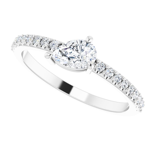 14K Gold Pear Natural White Sapphire & Natural Diamond Stackable Accented Ring - White Gold - view 5