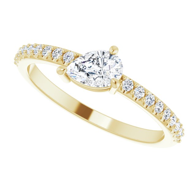 14K Gold Pear Natural White Sapphire & Natural Diamond Stackable Accented Ring - Yellow Gold - view 5