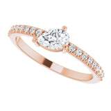 14K Gold Pear Natural White Sapphire & Natural Diamond Stackable Accented Ring - Rose Gold - view 5