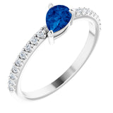 Platinum Pear Lab-Grown Blue Sapphire & Natural Diamond Stackable Accented Ring