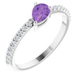 Platinum Pear Natural Amethyst & Natural Diamond Stackable Accented Ring