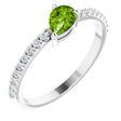 14K Gold Pear Natural Peridot & Natural Diamond Stackable Accented Ring - White Gold
