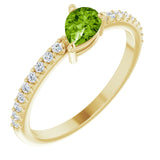 14K Gold Pear Natural Peridot & Natural Diamond Stackable Accented Ring - Yellow Gold