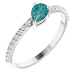 14K Gold Pear Lab-Grown Alexandrite & Natural Diamond Stackable Accented Ring - White Gold