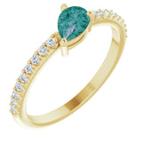 14K Gold Pear Lab-Grown Alexandrite & Natural Diamond Stackable Accented Ring - Yellow Gold