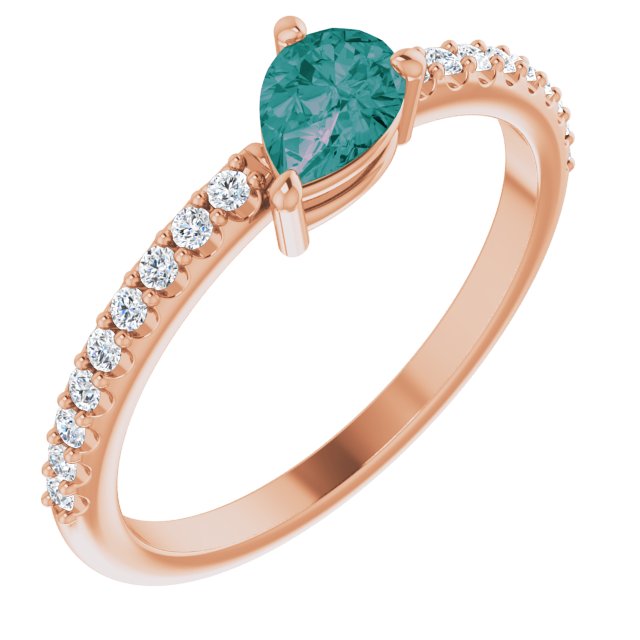 14K Gold Pear Lab-Grown Alexandrite & Natural Diamond Stackable Accented Ring - Rose Gold