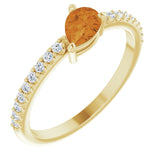 14K Gold Pear Natural Citrine & Natural Diamond Stackable Accented Ring - Yellow Gold