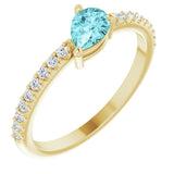 14K Gold Pear Natural Blue Zircon & Natural Diamond Stackable Accented Ring - Yellow Gold