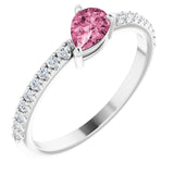 14K Gold Pear Natural Pink Tourmaline & Natural Diamond Stackable Accented Ring - White Gold