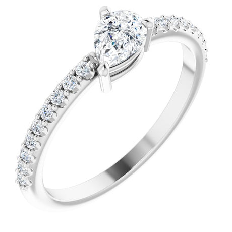 Platinum Pear Natural White Sapphire & Natural Diamond Stackable Accented Ring