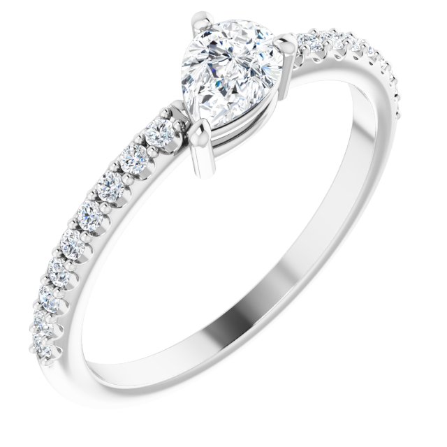 Platinum Pear Natural White Sapphire & Natural Diamond Stackable Accented Ring