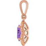 14K Gold Oval Natural Amethyst Beaded Solitaire Pendant - Rose Gold - view 3