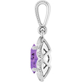 14K Gold Oval Natural Amethyst Beaded Solitaire Pendant - White Gold - view 3