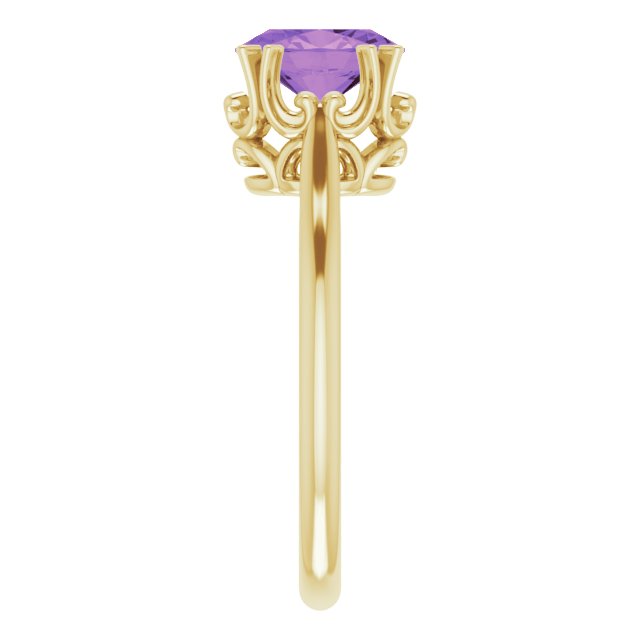 14K Gold Oval Natural Amethyst Solitaire Ring – 6-10mm Stones - Yellow Gold - view 4