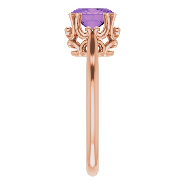 14K Gold Oval Natural Amethyst Solitaire Ring – 6-10mm Stones - Rose Gold - view 4
