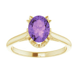 14K Gold Oval Natural Amethyst Solitaire Ring – 6-10mm Stones - Yellow Gold - view 3