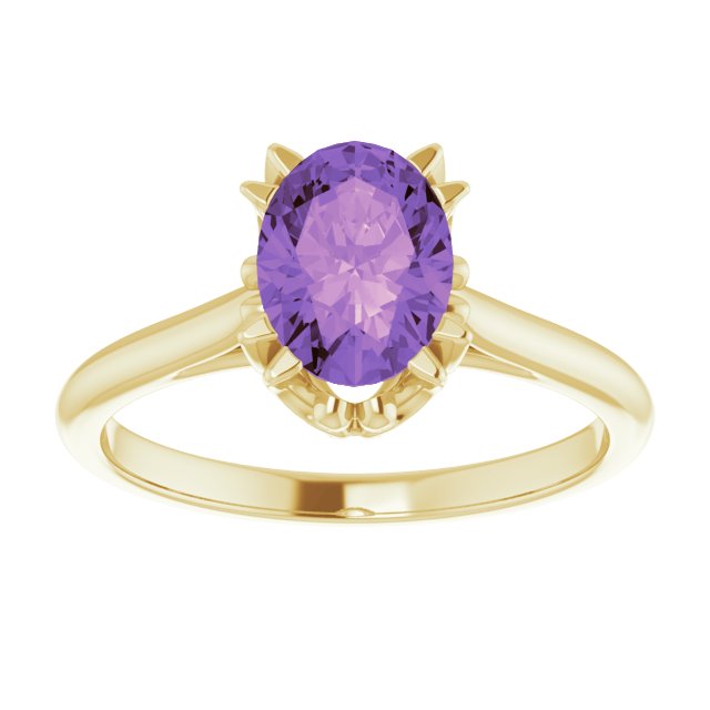 14K Gold Oval Natural Amethyst Solitaire Ring – 6-10mm Stones - Yellow Gold - view 3