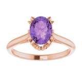14K Gold Oval Natural Amethyst Solitaire Ring – 6-10mm Stones - Rose Gold - view 3