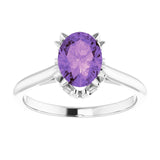 14K Gold Oval Natural Amethyst Solitaire Ring – 6-10mm Stones - White Gold - view 3