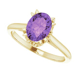 14K Gold Oval Natural Amethyst Solitaire Ring – 6-10mm Stones - Yellow Gold - view 5