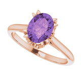 14K Gold Oval Natural Amethyst Solitaire Ring – 6-10mm Stones - Rose Gold - view 5