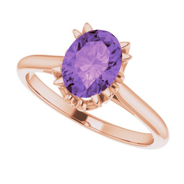 14K Gold Oval Natural Amethyst Solitaire Ring – 6-10mm Stones - Rose Gold - view 5