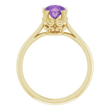 14K Gold Oval Natural Amethyst Solitaire Ring – 6-10mm Stones - Yellow Gold - view 2