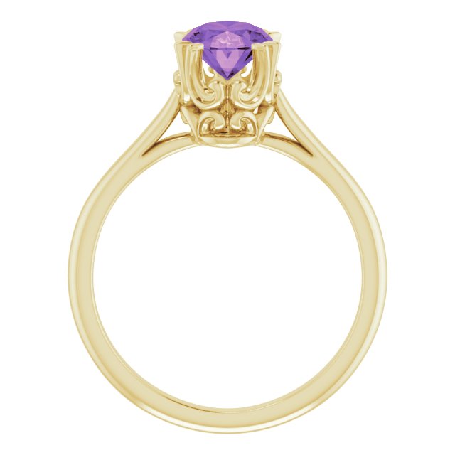 14K Gold Oval Natural Amethyst Solitaire Ring – 6-10mm Stones - Yellow Gold - view 2