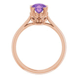 14K Gold Oval Natural Amethyst Solitaire Ring – 6-10mm Stones - Rose Gold - view 2